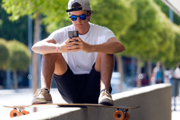 Teen skateboarding